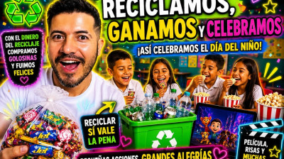 Repartiendo los dulces que compramos con la venta del reciclaje